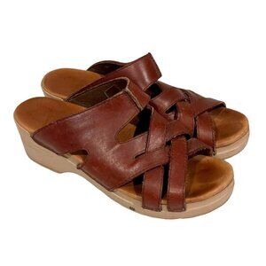 Dansko Brown Leather Strappy Wedge Sandals Size 39 Slip On Comfort Shoes